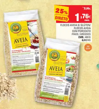 Continente Flocos Aveia S/Glúten/Flocos Aveia cem Porcento Finos/Grossos 400g promoção