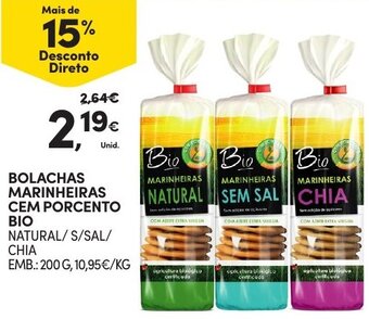 Continente Bolachas Marinheiras Cem Porcento Bio 200g promoção