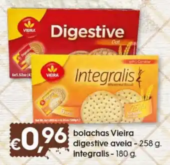 Bolama Bolachas Vieira Digestive Aveia 258g / Integrais 180g promoção