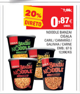 Continente Noodle Banzai Cigala 67g promoção