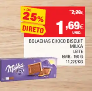 Continente Bolachas Choco Biscuit Milka 150g promoção