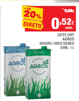 Continente Leite UHT Agros 1L promoção