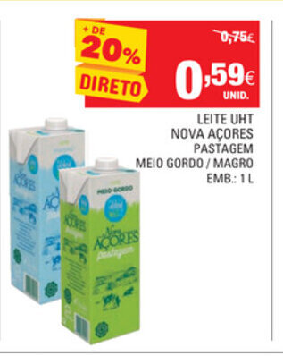 Continente Leite UHT Nova Açores Pastagem 1L promoção