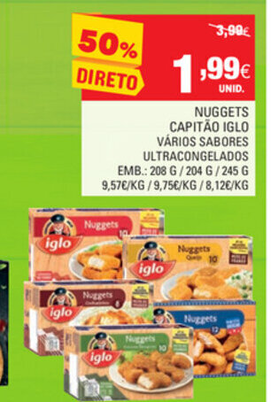 Continente Nuggets Capitão Iglo 208g/ 204g/ 245g promoção