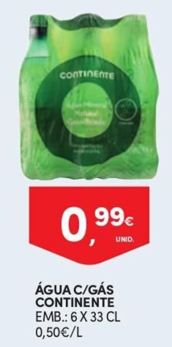 Continente Água c/Gás Continente 6 x 33cl promoção