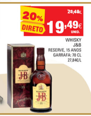 Continente Whisky J&B Reserve, 15 Anos 70cl promoção