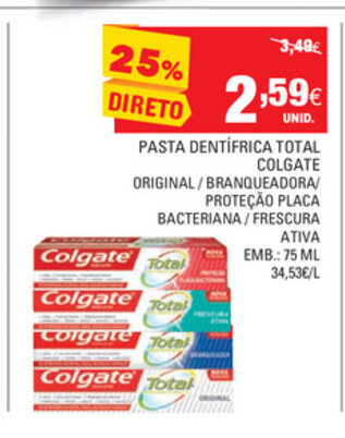 Continente Pasta Dentífrica Total Colgate 75ml promoção