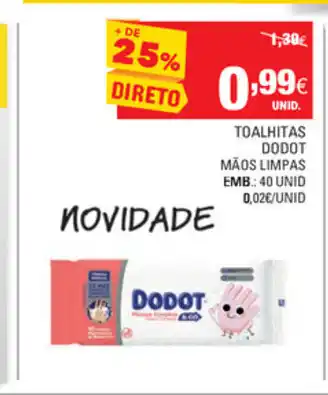 Continente Toalhitas Dodot Mãos Limpas 40 Unid promoção