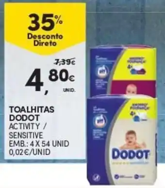 Continente Toalhitas Dodot 4 x 54 unid promoção
