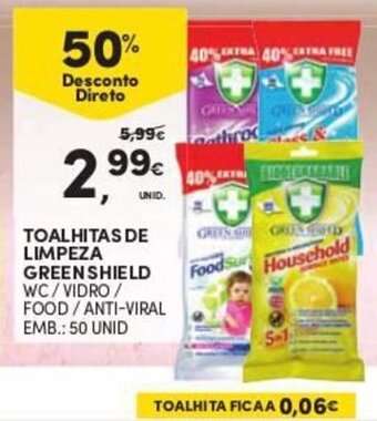 Continente Toalhitas de Limpeza Green Shield 50 Unid promoção