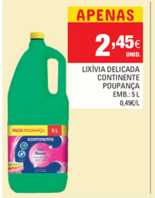 Continente Lixívia Delicada Continente Poupança 5L promoção