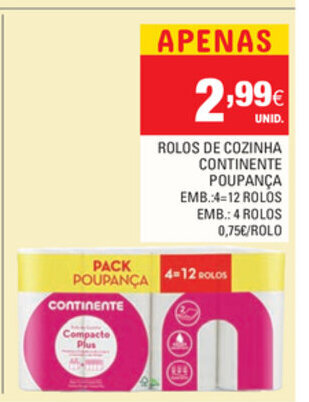 Continente Rolos de Cozinha Continente Poupança 4 Rolos promoção