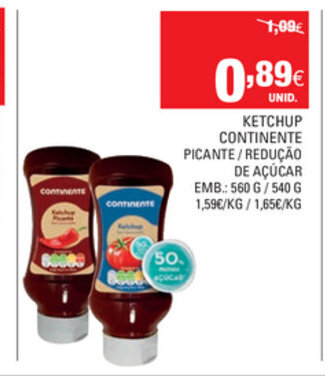 Continente Ketchup Continente 560g/540g promoção
