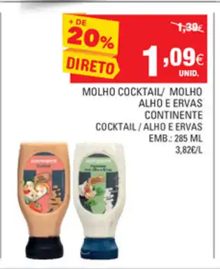 Continente Molho Cocktail/ Molho Alho e Everas Continente 285ml promoção