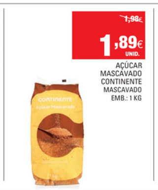 Continente Açúcar Mascavado Continente 1kg promoção