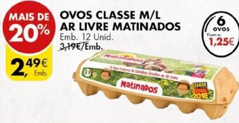 Pingo Doce Ovos Classe M/L Ar Livre Matinados 12 Unid promoção