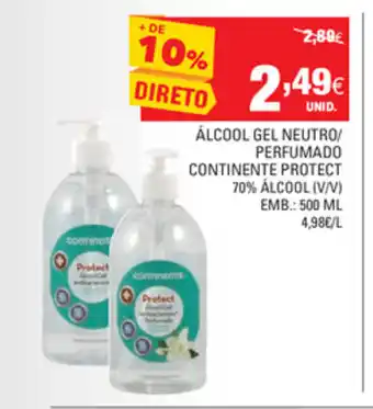 Continente Ácool Gel Neutro/ Perfumado Continente Protect 500ml promoção