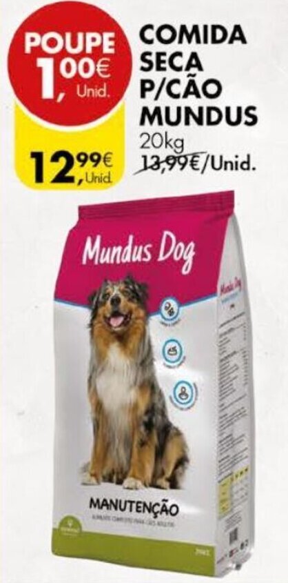 Promoção Comida Seca p/Cão Mundus Dog 20kg em Pingo Doce