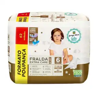 Pingo Doce Fraldas extra care & dry tamanho 6 (+17 kg) pingo doce - 62 un - formato poupança promoção