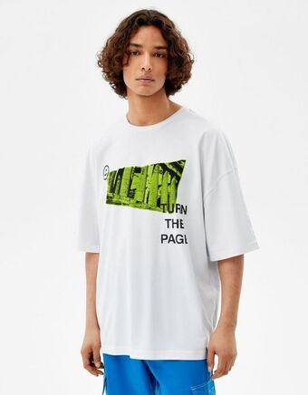 Bershka T-shirt manga curta oversize estampado promoção