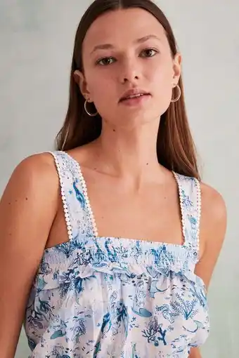 Vestido comprido 100% algodão mix estampado azul