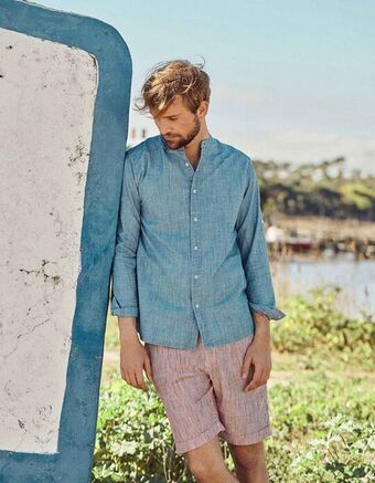 Camisa de ganga com gola mao para homem 'you&me', azul