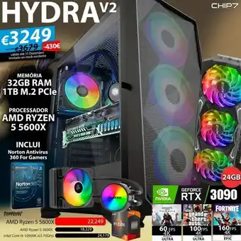 Chip7 Chip7 hydra dragon v2 / amd ryzen 5 5600x hexa core / nvidia rtx 3090 24gb / 32gb ram+1tb ssd / 750w - computador gaming promoção