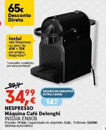 Worten Nespresso Máquina Café Delonhi INISSIA EN80B promoção