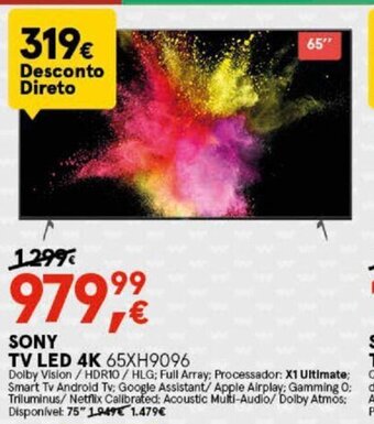 Worten SONY TV LED 4K 65XH9096 promoção