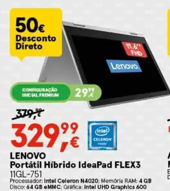 Worten LENOVO Portátil Híbrido IdeaPad FLEX3 11GL-751 promoção