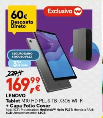 Worten LENOVO Tablet M10 HD Plus TB-X306 Wifi +Capa Folio Cover promoção