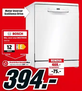 MediaMarkt BOSCH Máq.Lavar Loiça SMS2ITW04E promoção