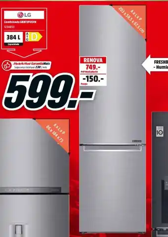 MediaMarkt LG Combinado GBB72PZEFN 384L promoção