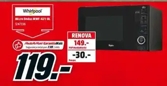 MediaMarkt WHIRLPOOL Micro Ondas MWF-421-BL promoção