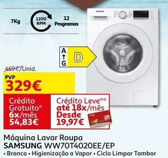 Auchan Máquina lavar roupa samsung:branca ww70t4020ee/ep promoção