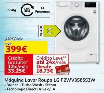 Auchan Máquina lavar roupa lg:branco f2wv3s85s3w promoção