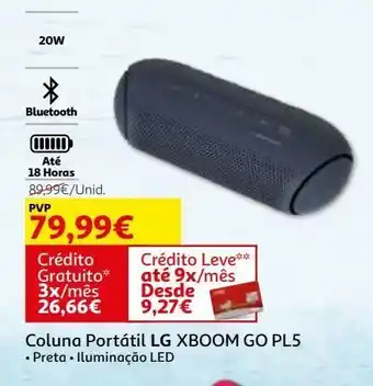 Auchan Coluna portátil lg:preta 20w xboom go pl5 promoção