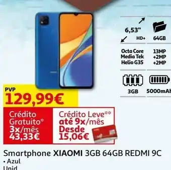 Auchan Smartphone xiaomi:azul 3gb 64gb redmi 9c promoção