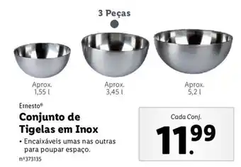 Lidl Ernesto Conjunto de Tigelas em Inox 3 peças 1,55L / 3,45L / 5,2L promoção