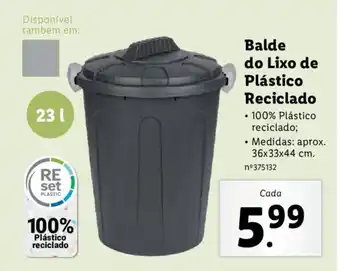 Lidl Balde do Lixo de Plástico Reciclado 23L 36 x 33 x 44cm promoção