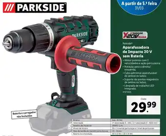 Lidl Parkside Aparafusador de Impacto 20V sem Bateria promoção