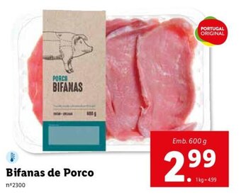 Lidl Bifanas de Porco 600g promoção