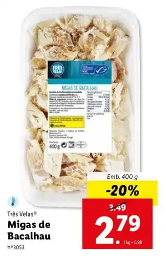 Lidl Três Velas Migas de Bacalhau 400g promoção