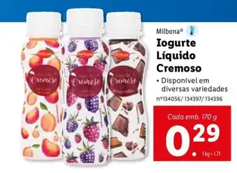 Lidl Milbona Iogurte Líquido Cremoso 170g promoção