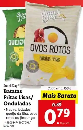 Lidl Snack Day Batatas Fritas Lisas / Onduladas 150g promoção