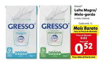Lidl Gresso Leite Magro / Meio-gordo 1L promoção