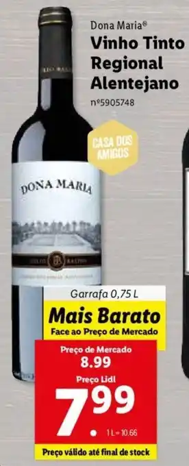 Lidl Dona Maria Vinho Tinto Regional Alentejano 0,75L promoção