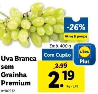 Lidl UVA Branca sem Grainha Premium 400g promoção