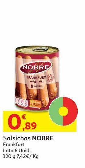 Salsichas nobre:lata 6 un 120 g