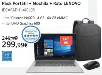Worten Pack Portátil + Mochila + Rato Lenovo promoção
